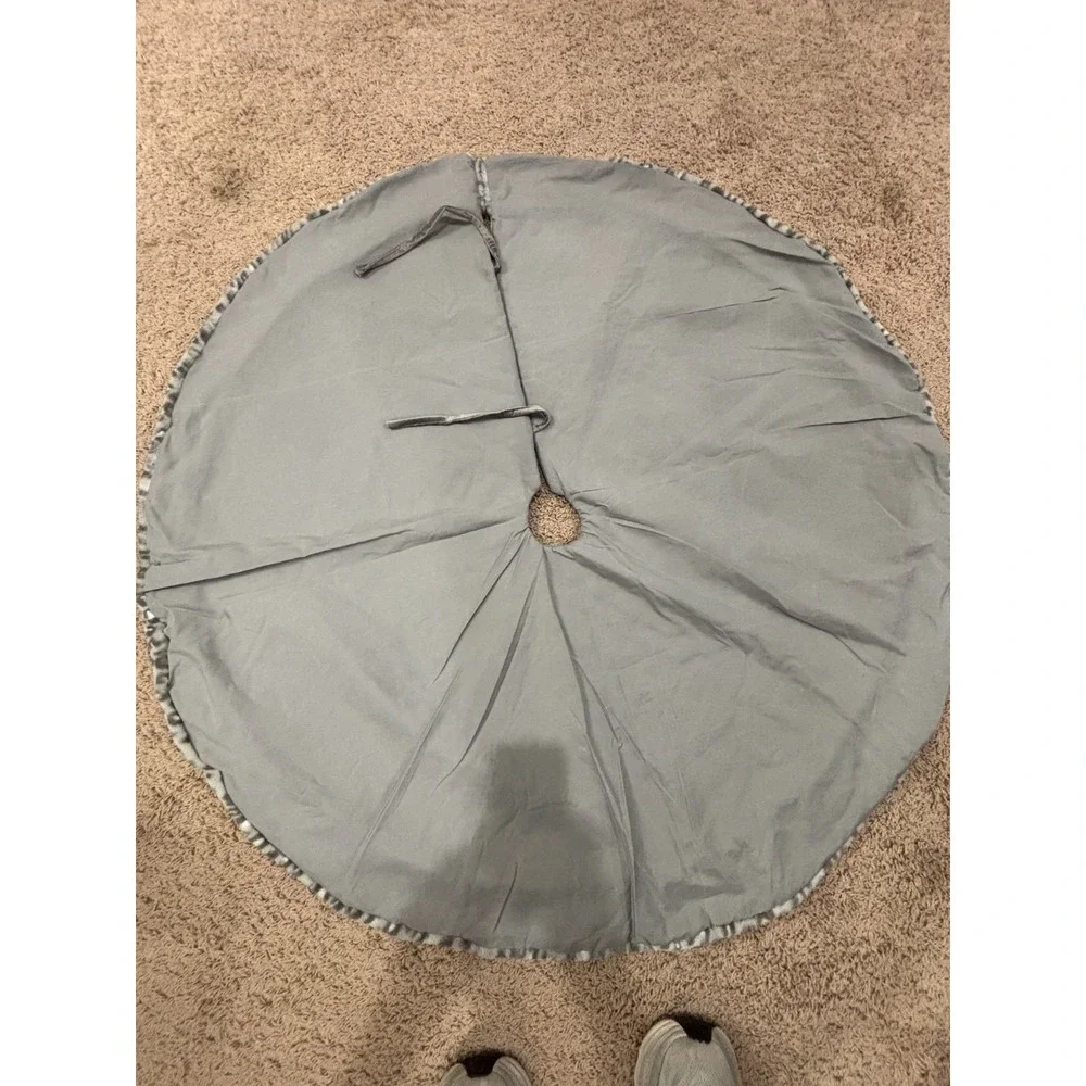 Velvet Quilted Christmas Tree Skirt Animal Print Gray Satin 52
